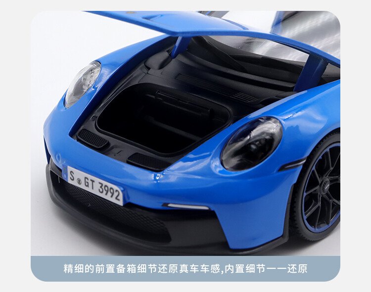 1/18 Diecasts for Porsche 911 992 GT3 2022 Alloy Car Model Blue Rivera