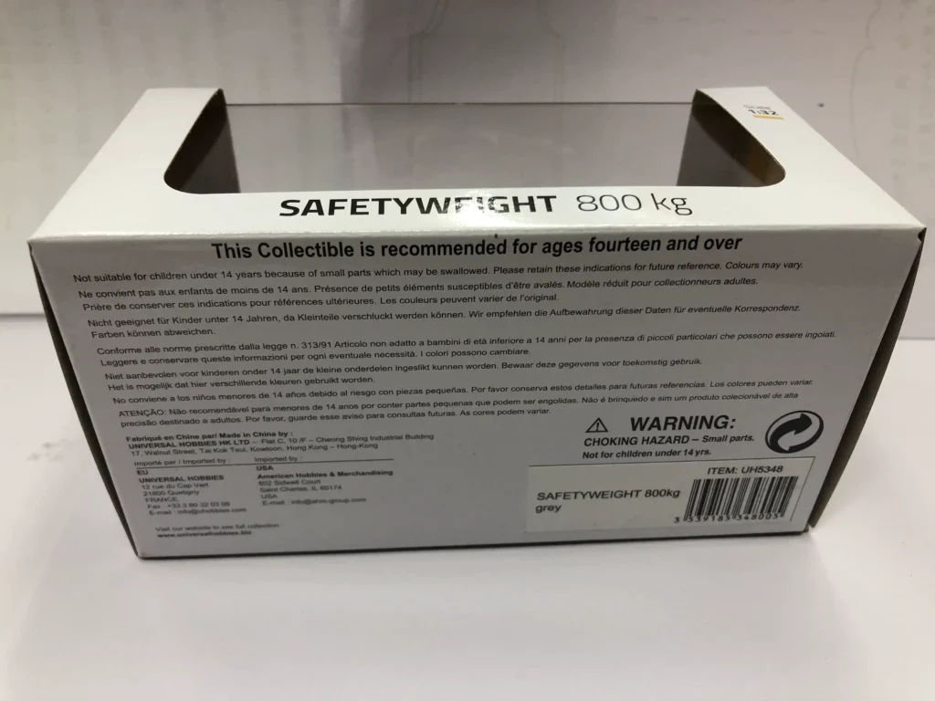 UH 1:32 SAFETYWEIGHT 800kg Front Tractor Bumper Weight Grey Alloy Model 5348