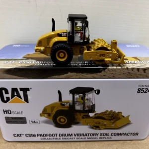 DM 1:87 CAT CS56 Caterpillar big foot drum vibration earth rammer road roller alloy engineering vehicle model 85247
